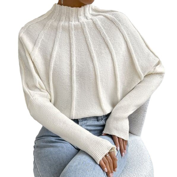 Mock Neck Textured Batwing Sleeve Sweater