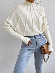 Mock Neck Textured Batwing Sleeve Sweater