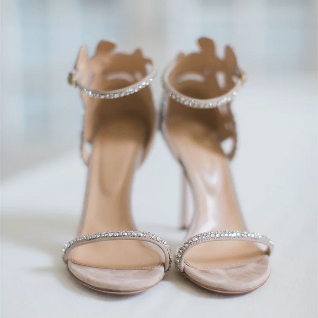 Champagne Wedding Shoes Rhinestone Stiletto Heels Bridal Sandals