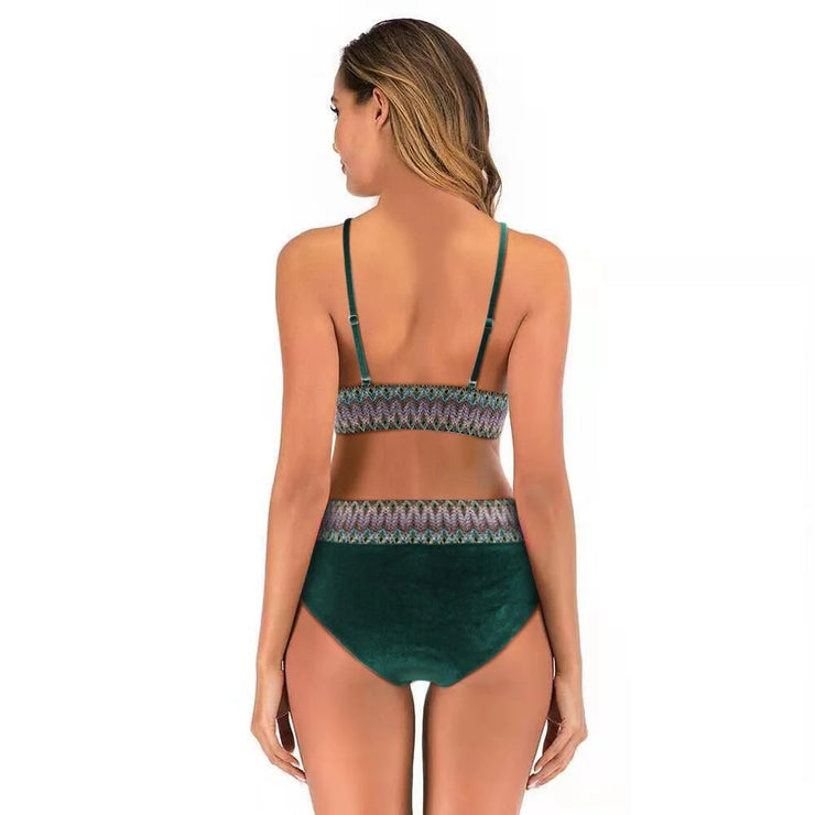 Green Velvet Backless Summer Sexy Swimwear