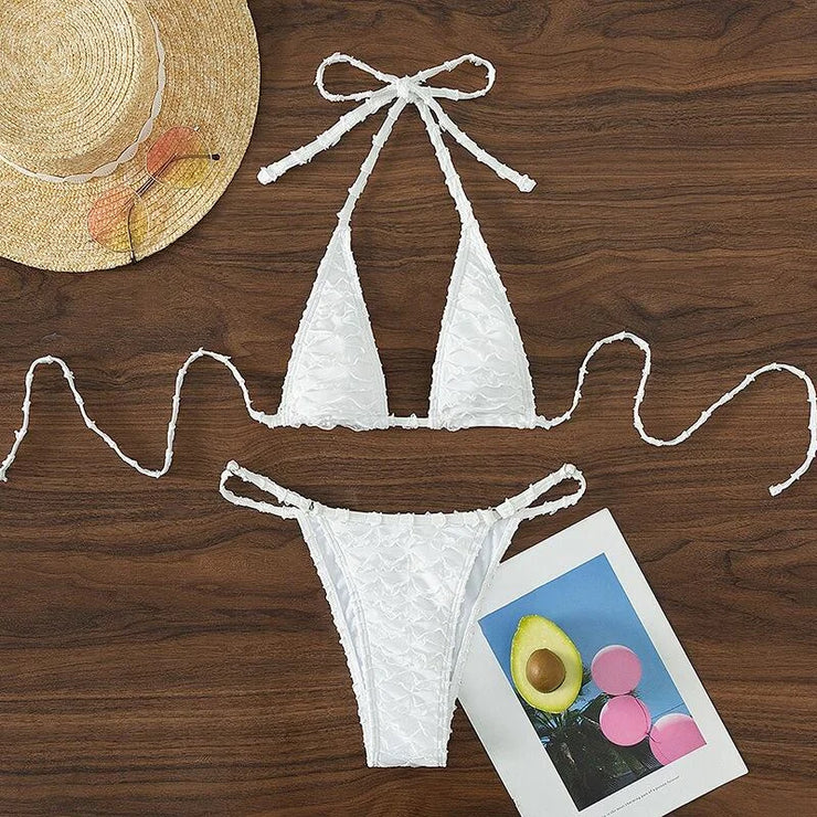 White Triangle Strappy Women Bikini Set