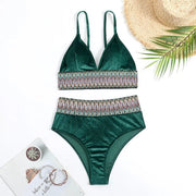 Green Velvet Backless Summer Sexy Swimwear