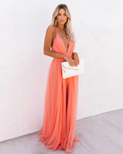 Deep V Neck Backless Sleeves Long Dress