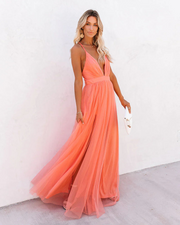 Deep V Neck Backless Sleeves Long Dress